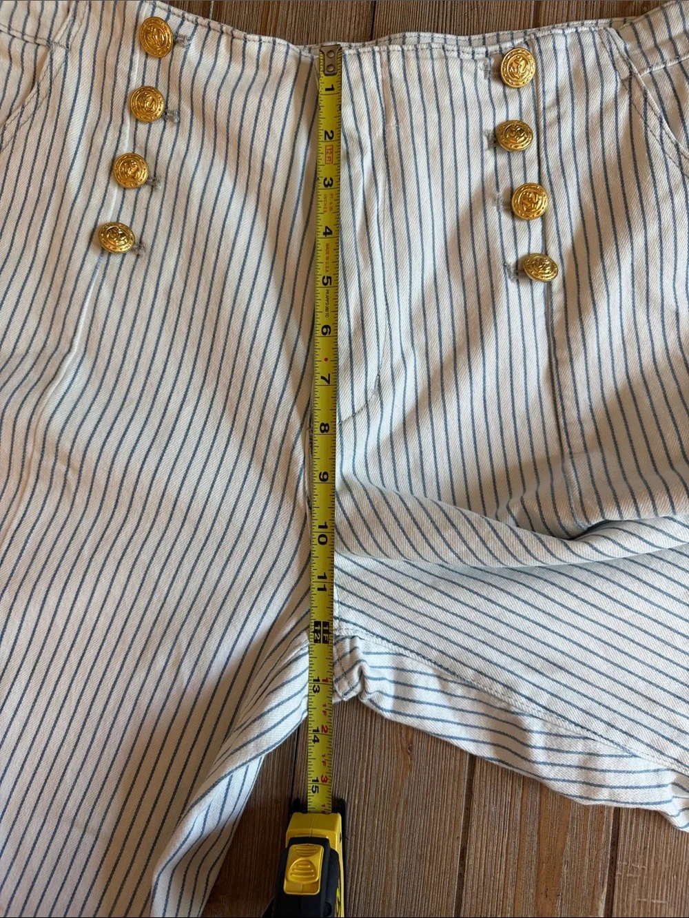 KanCan wide-leg White Pinstriped crops with Gold Buttons